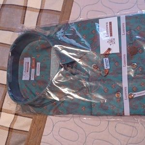 Mens 18.5 34/35 (2XL), Luerown (NY), green paisley dress shirt